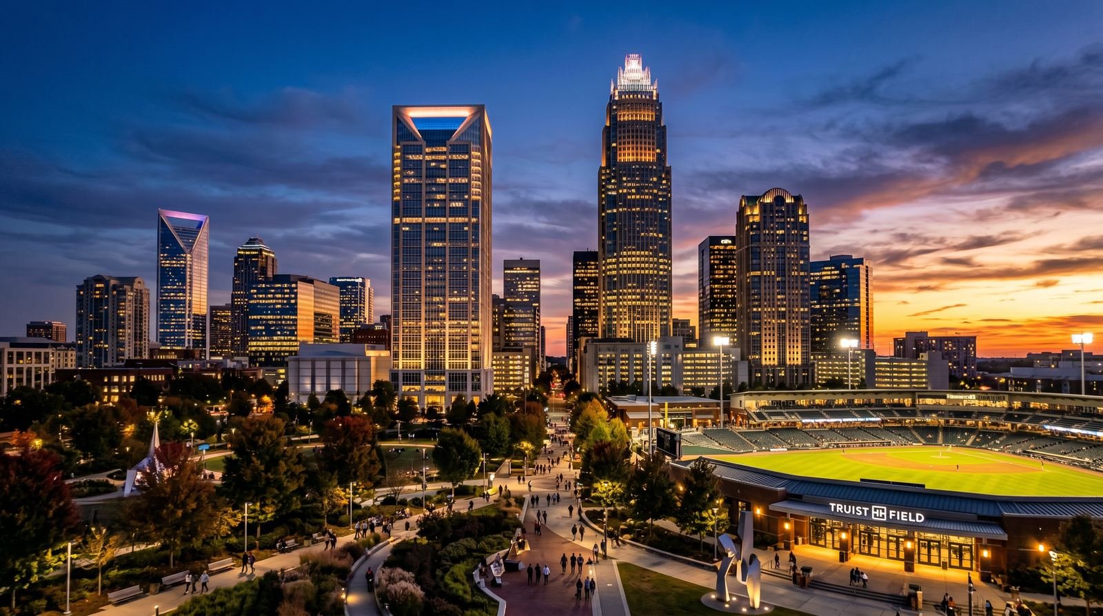 Charlotte NC skyline at dusk