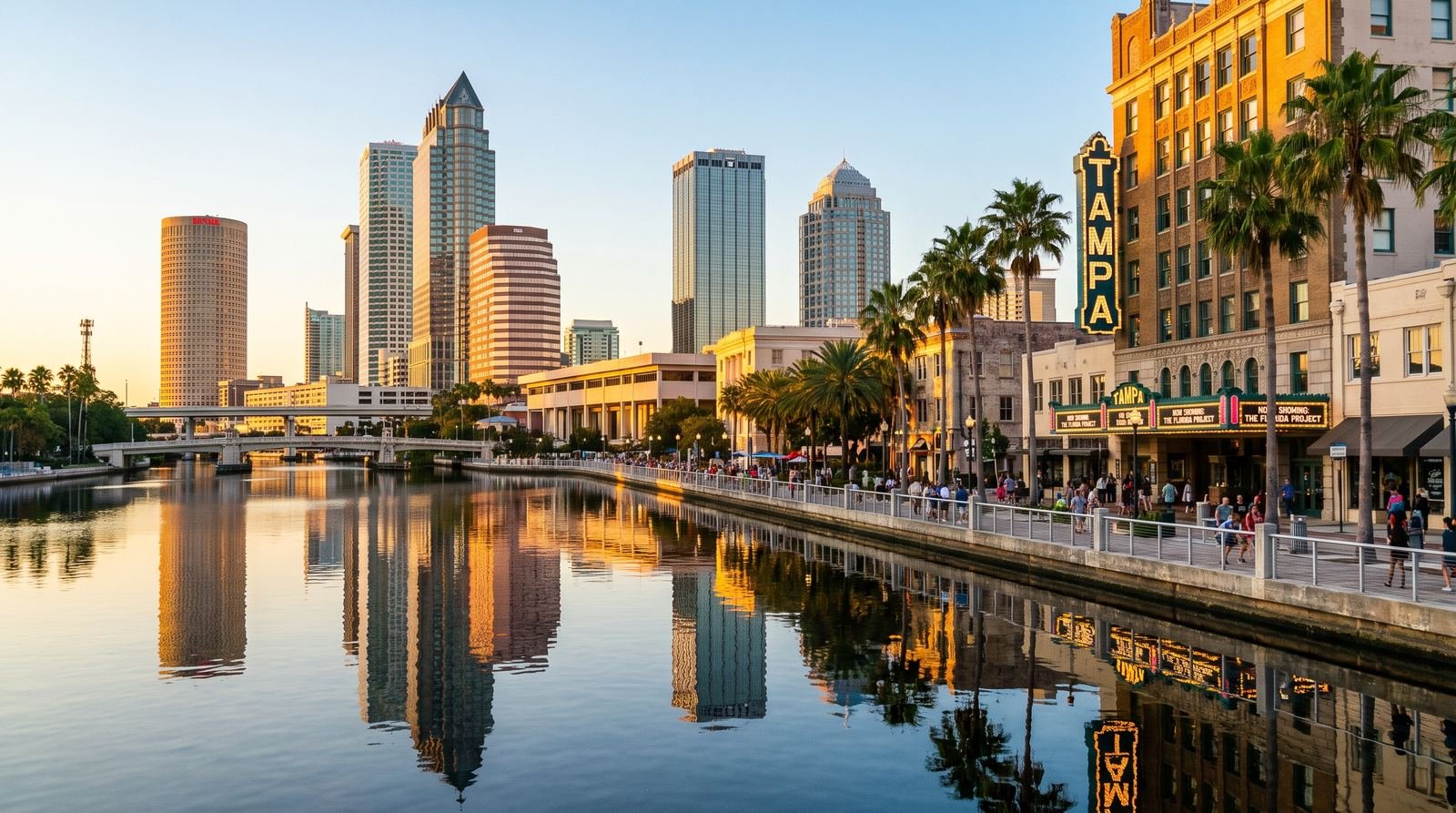 Tampa Riverwalk and downtown skyline